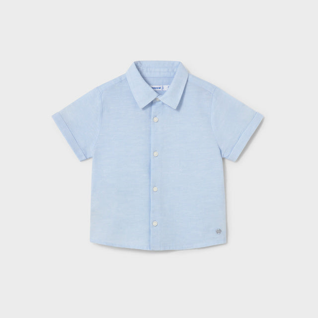 Camisa Lino MC Cuello V6 Celeste