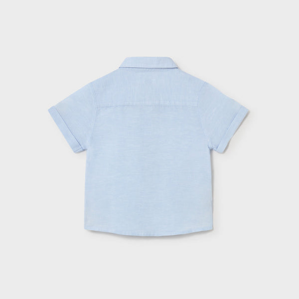 Camisa Lino MC Cuello V6 Celeste