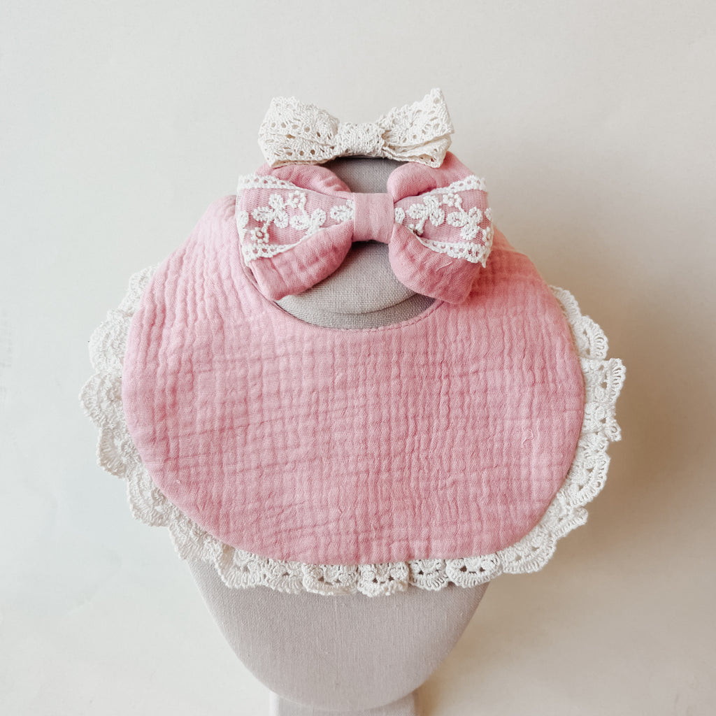 Babero con Dos Moños Rosa