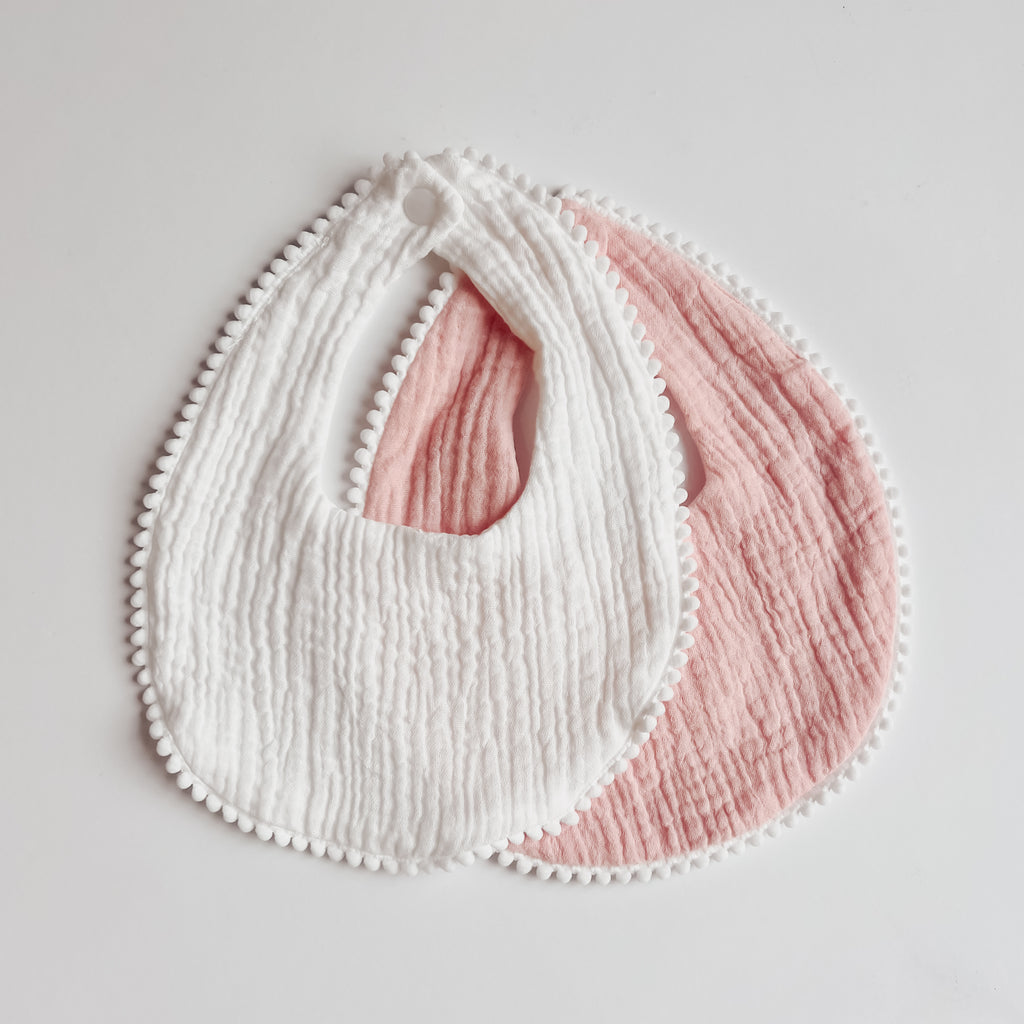 Babero Bolitas Rosa y Blanco