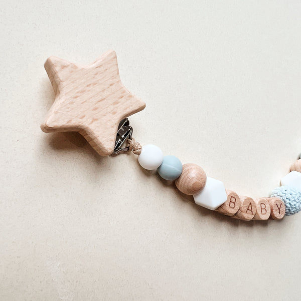 Cuelga Chupon Estrella Baby Azul