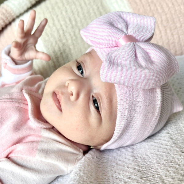 Gorrito Newborn Moño Niña Rosa