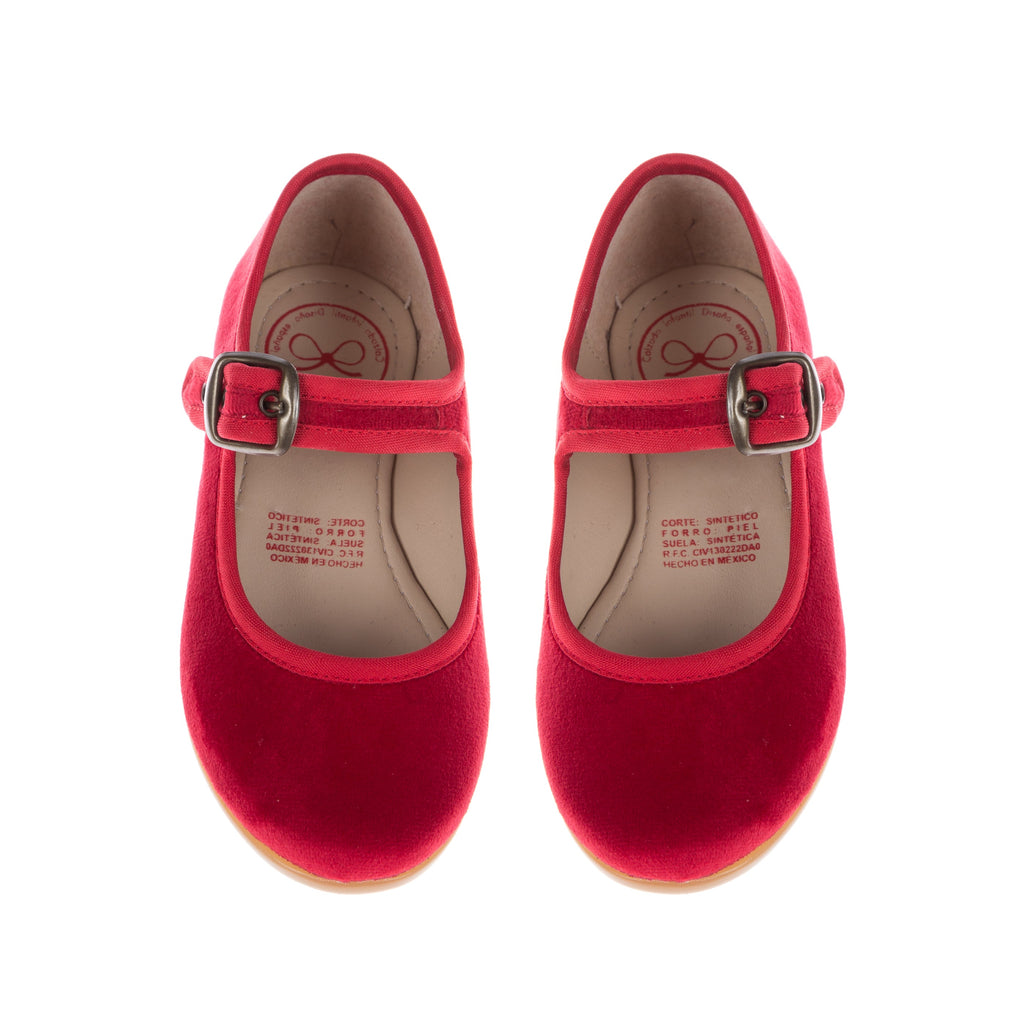 Zapato Hebilla Terciopelo Rojo