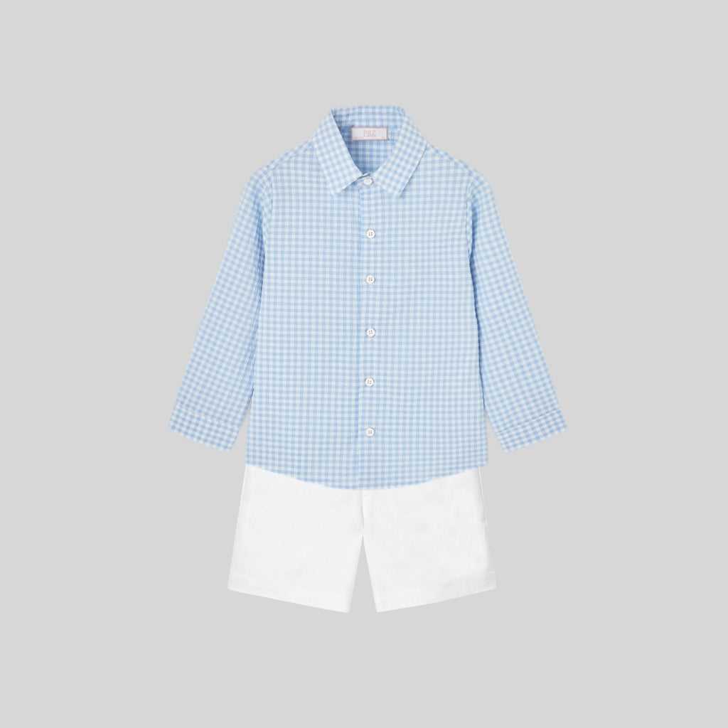 Camisa Cuadros y Pantalon Corto V6 Blanco/Azul