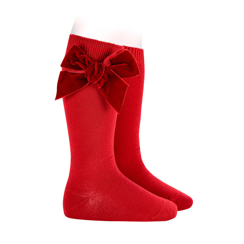 Calcetines Altos Con Lazo Terciopelo Rojo Velvet