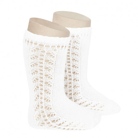 Calcetines Altos Algodon Con Calado Lateral Blanco