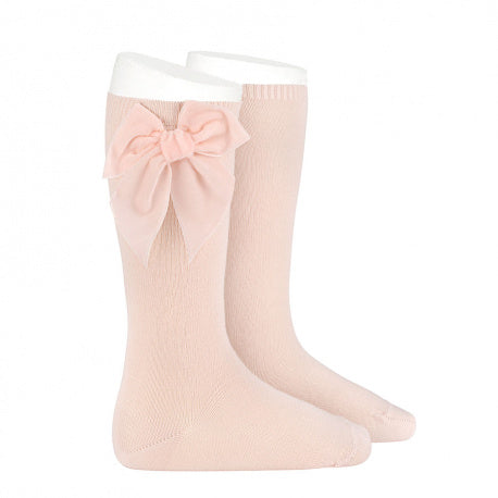 Calcetines Altos Con Lazo Terciopelo Nude