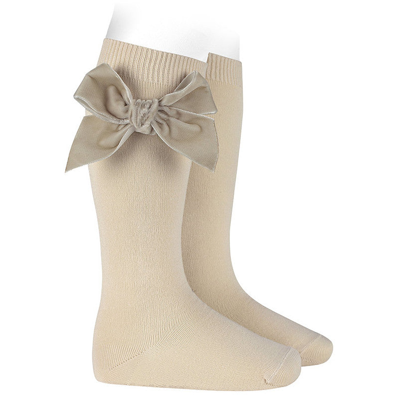 Calcetines Altos Con Lazo Terciopelo Lino